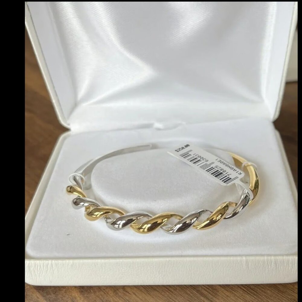 Sterling Silver Two Tone Twist Cuff Bangle Bracelet, 7.25 in. - MSRP: $250